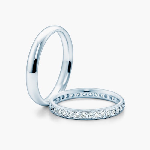 Obrączki ślubne: białe złoto, półokrągłe, 2,6 mm + 3 mm